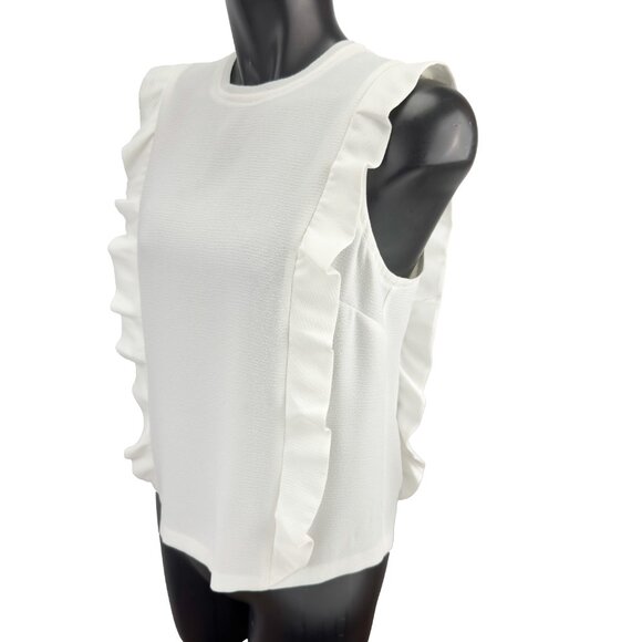 PINKO “Cacciare” Ruffle Side Sleeveless Crepe White Women’s Top Size L US 10 - Picture 3 of 9
